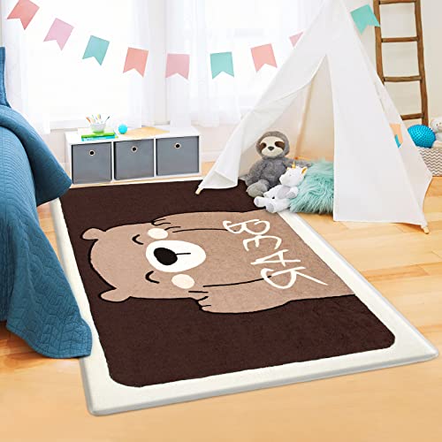 Kids Rug Play Mat Ultra Soft Rugs for Kids Room, 3'x5' Non-Slip Cute Animals Children Baby Carpet Throw Rug Nursery Rug for Bedroom Playroom Living Room Home Decor(Little Bear, 35 x 59 inches)