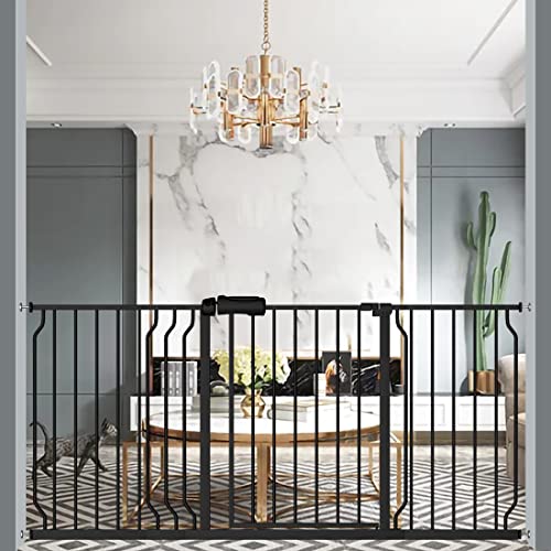 ALLAIBB Extra Wide Pressure Mounted Baby Gate Walk Through Child Kids Safety Toddler Tension White Long Large Pet Dog Gates with Extension for doorways (62.20-66.93"/158-170cm, Black)
