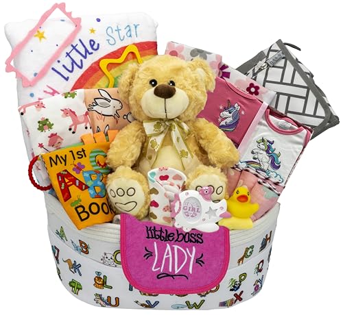 Bundle of Joy Deluxe New Baby Girl Gift Set | Baby Essentials for Expecting Moms & Parents | 25-Piece Newborn Gift Basket Hamper Layette Set for Gender Reveal | Pink - Nikki's Gift Baskets