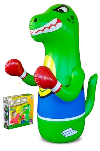 Inflatable Dinosaur Punching Bag for Kids  Bop Bag for Toddlers and Children Ages 3-14  47" Blow Up Toy with Bounce-Back Action  Fill Base with Sand or Water