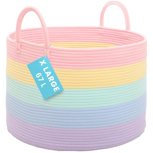 OrganiHaus Cute Basket for Pastel Rainbow Classroom Decor 20x13