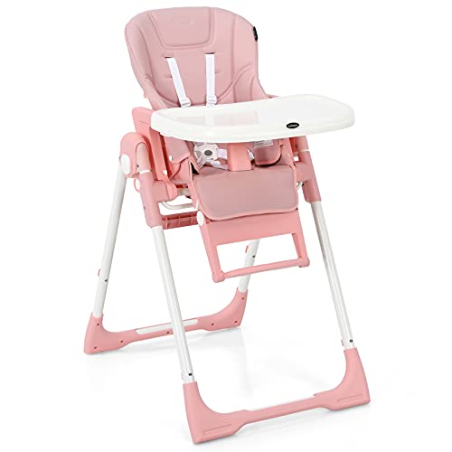 INFANS 4 in 1 High ChairBooster Seat, Convertible Highchair w/Adjustable Height and Recline,Removable Tray,DetachableCushion, Installation-Free,Simple Fold for Baby, Infant& Toddler (Pink)