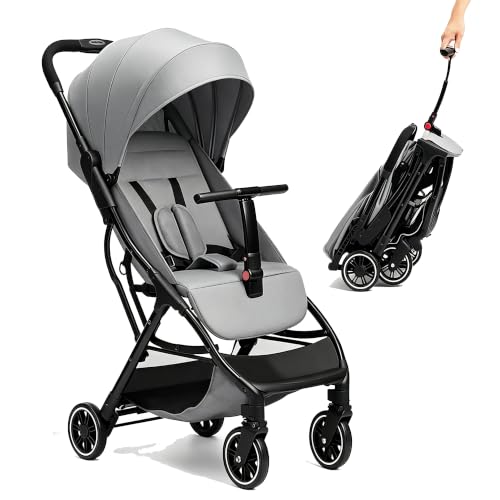 COOL KIDS Portable Stroller with Automatic Fold,Lightweight Umbrella Stroller with Pop Out Sun Canopy for Travel(Gray)
