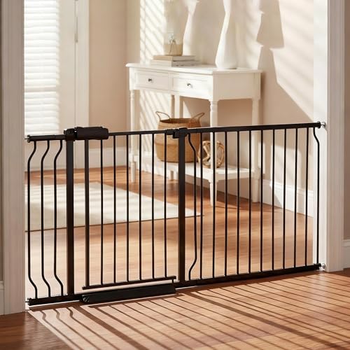 Extra Wide Baby Gate 62-67 Inch, Pressure Mounted Safety Child & Pet Gate - Black Metal - Large Walk Through - Long - for House Doorways & Stairs, 30 Inch Tall