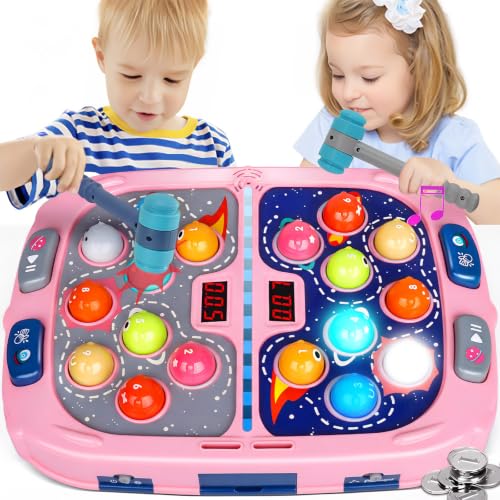 Hammer Mole Game,Toys for 3-12 Year Old Boys and Girls,Whack Game Toy for Toddlers,Birthday Gifts for 3 4 5 6 7 8+ Girls Kids,Interactive Educational Toys with Sound and Light,PK Mode with 2 Hammers
