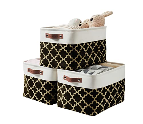 DECOMOMO Small Baskets | Storage Baskets for Organizing Shelves Linen Closet Bathroom Baby Cloth Nursery Fabric Bulk Decorative Empty Baskets for Gifts (Beige and White, Small - 6 Pack)