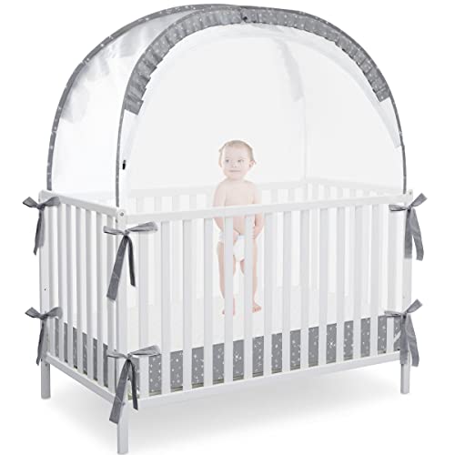 Pop Up Baby Crib Tent, Crib Net Canopy to Keep Baby in, Crib Mosquito Net with Viewing Window, Soft Mesh Cover & Pop Up Structure