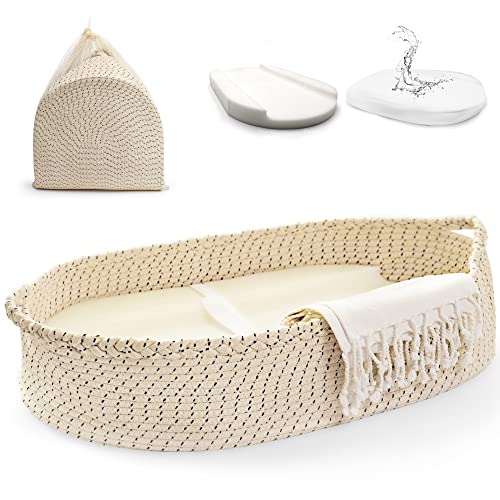 J&Joo Baby Changing Basket - Waterproof Pad Cover, Portable, Changing Table Topper, Changing Pad for Dresser, Nursery Changing Station, Newborn Basket, Infant Mat, Gift for Baby Shower (Cream)