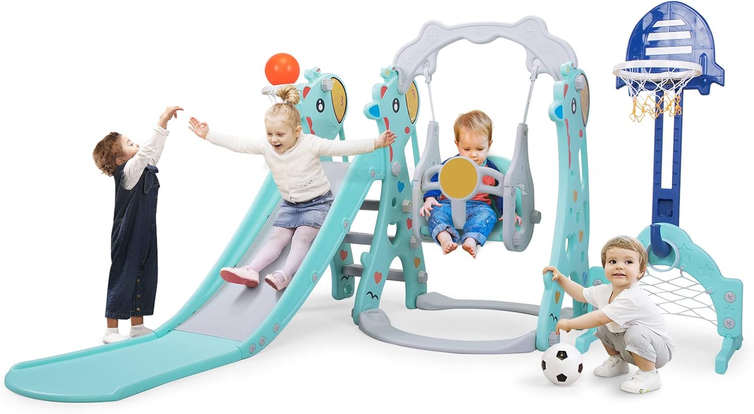 Nyeekoy 6-in-1 Slide & Swing Set