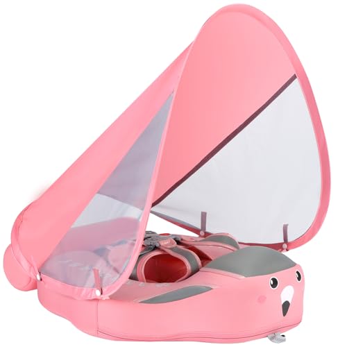 Mambobaby Float with Canopy Newest Size Improved Non Inflatable Infant Baby Pool Float Smart Mambo Float Swim Trainer Add Tail Baby Swim Float Mambo Baby Float Solid Air Free Water Waist Swimming Ring