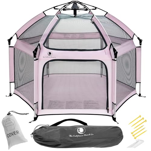 POP 'N GO PLAYPEN - Indoor & Outdoor Baby Playpen for Babies and Toddlers - Baby Beach Tent, Foldable, Portable W/Canopy, Travel Bag, & Mosquito Net - Pop Up Pack and Play Tent (Soft Pink)