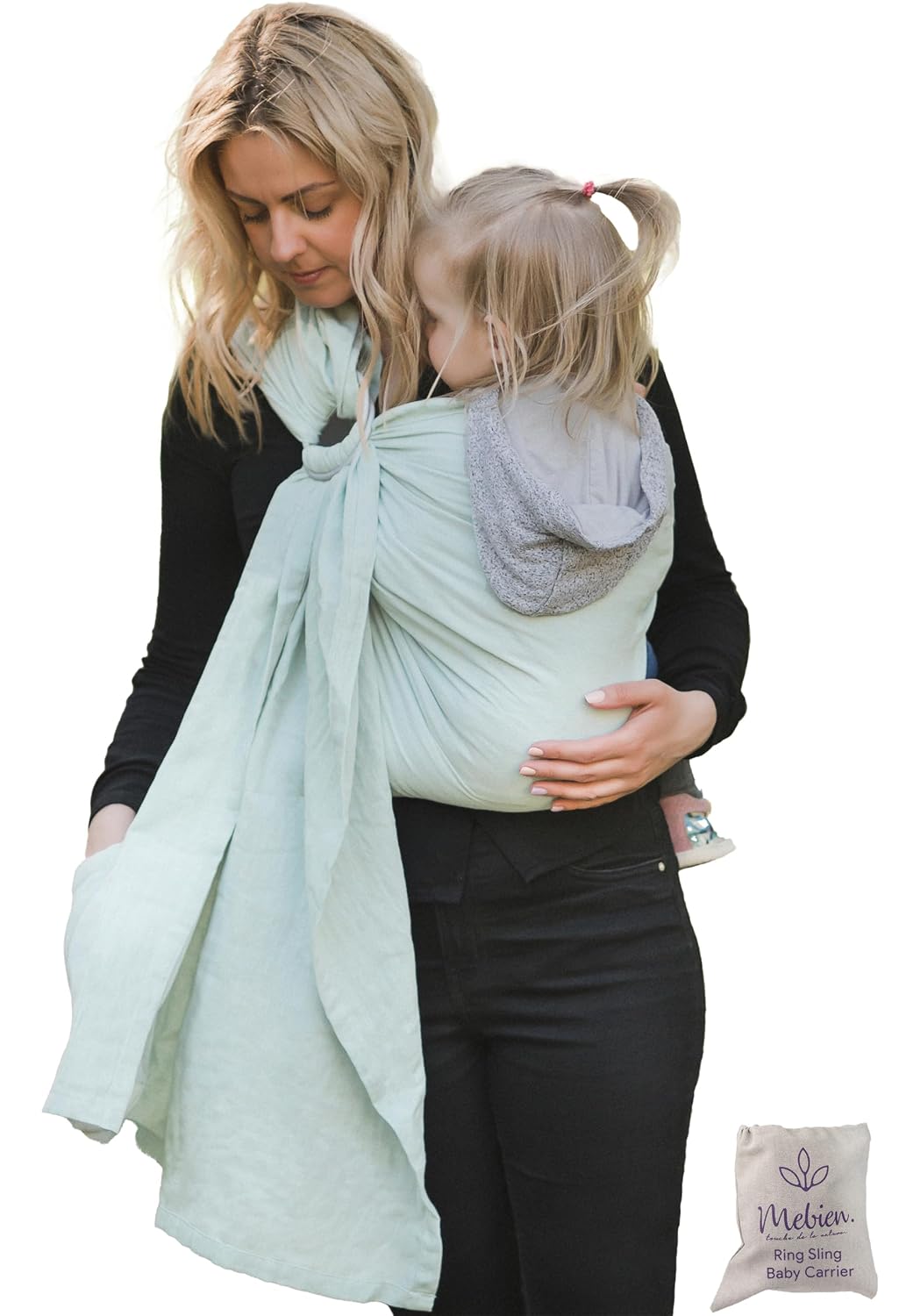 Baby Sling Carrier  Breathable 100% Cotton Wrap for Infant Support, Ring Sling Baby Carrier  Adjustable Muslin Fabric, Light Green Baby Carrier Newborn to Toddler  Soft Chest Hold for Travel