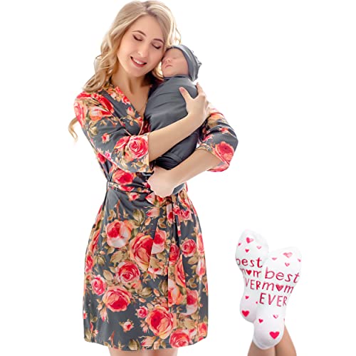 ECO BABY Mommy and Me Robe and Swaddle Set | Maternity Robe and Matching Baby Set for Girl, Boy | Hospital Labor and Delivery