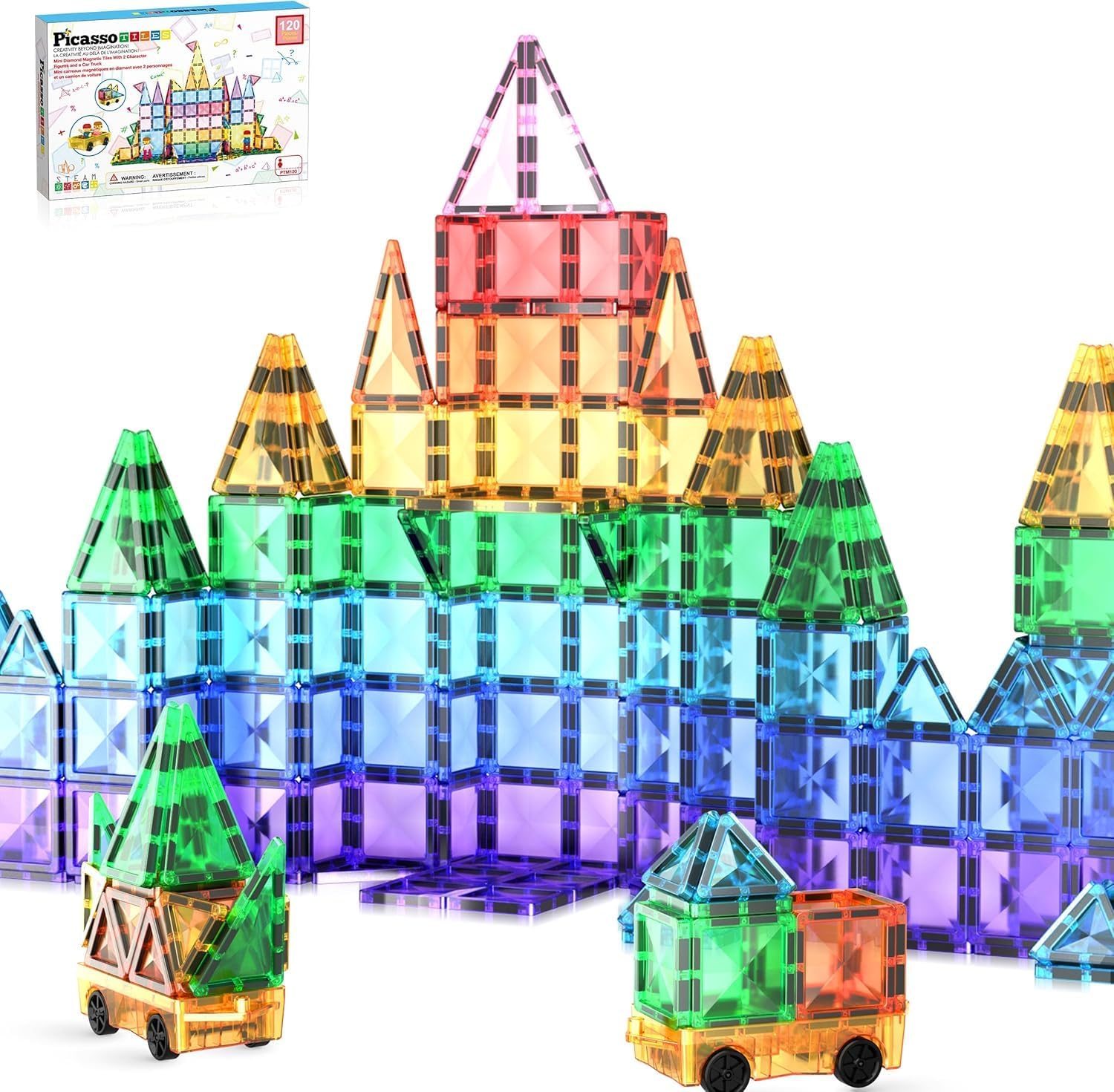 PicassoTiles 120pcs Mini Magnetic Tiles