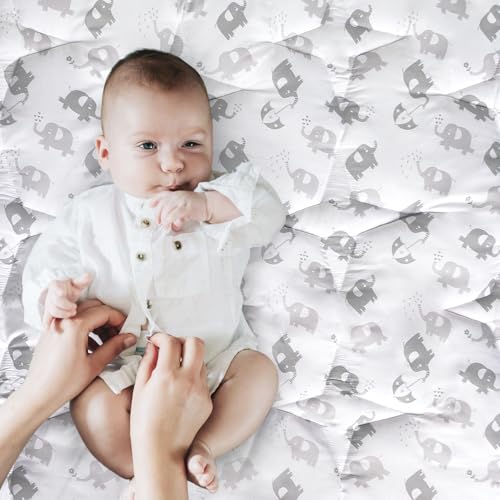 Baby Play Mat Extra Thick, Large, Crawling Mat Non Slip Cushioned Baby Mats for Playing 79x55 Inches, Grey Elephant