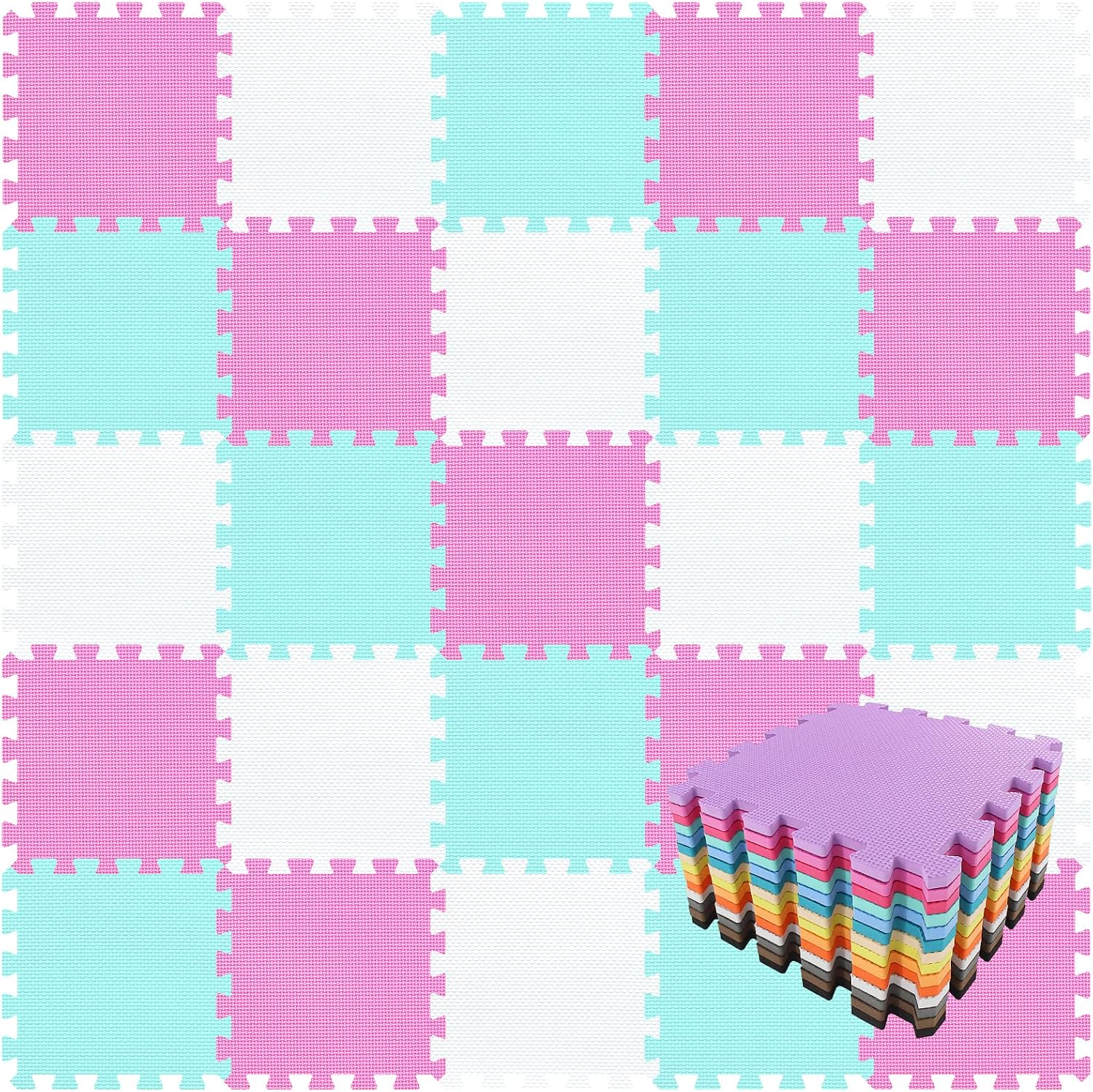 qqpp EVA Rubber 18 Tiles (White/Pink/Green)