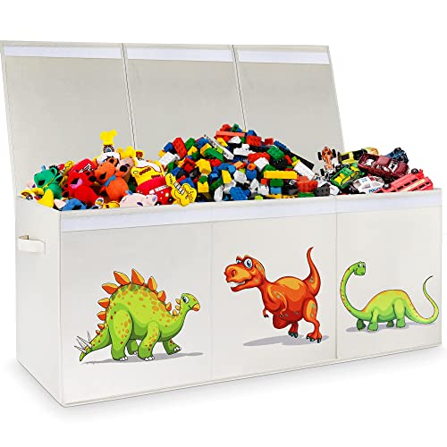 HOMEMARVEL Toy Chest for Boys, Storage Bins for Toys, Toy Box for Boys, Kids Toy Storage Bins, Sturdy & Foldable, Removable Divider, Large Storage Containers for Playroom, Bedroom, Closet, Home