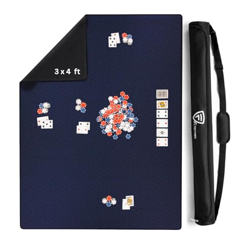 Board Game Mat 36 x 48 in, Mahjong Mat for Table with Carrying Bag, Neoprene Playmat, Table Cover for Board Games, Tile, Poker, RPG and Dominoes (Blue 3x4 ft)