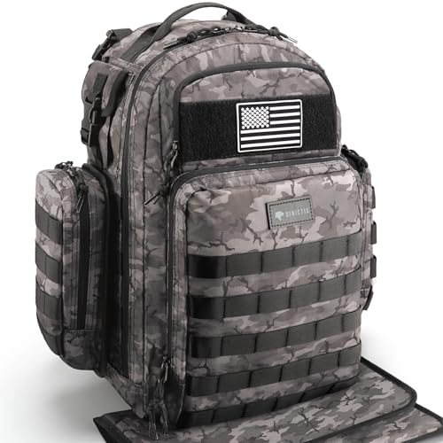 Dad Diaper Bag, Mens Diaper Bag Backpack with Diaper Changing Mat, Military Diaper Backpack with Molle Webbing, Waterproof Pouch, Baby Wipes pocket, Insulated Bottle Pockets- Black Camo