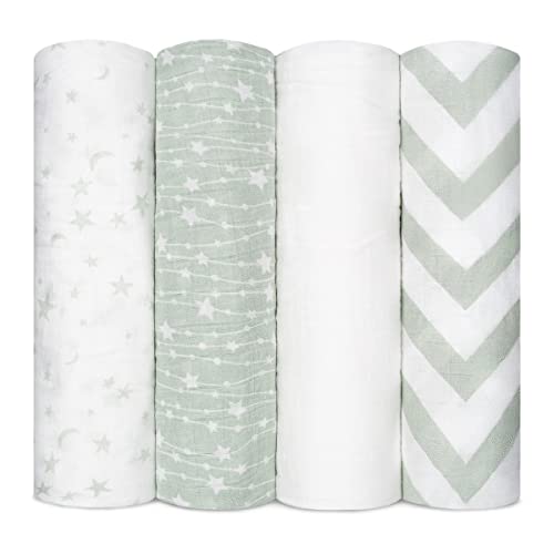 Comfy Cubs Muslin Swaddle 4-Pack (Green)