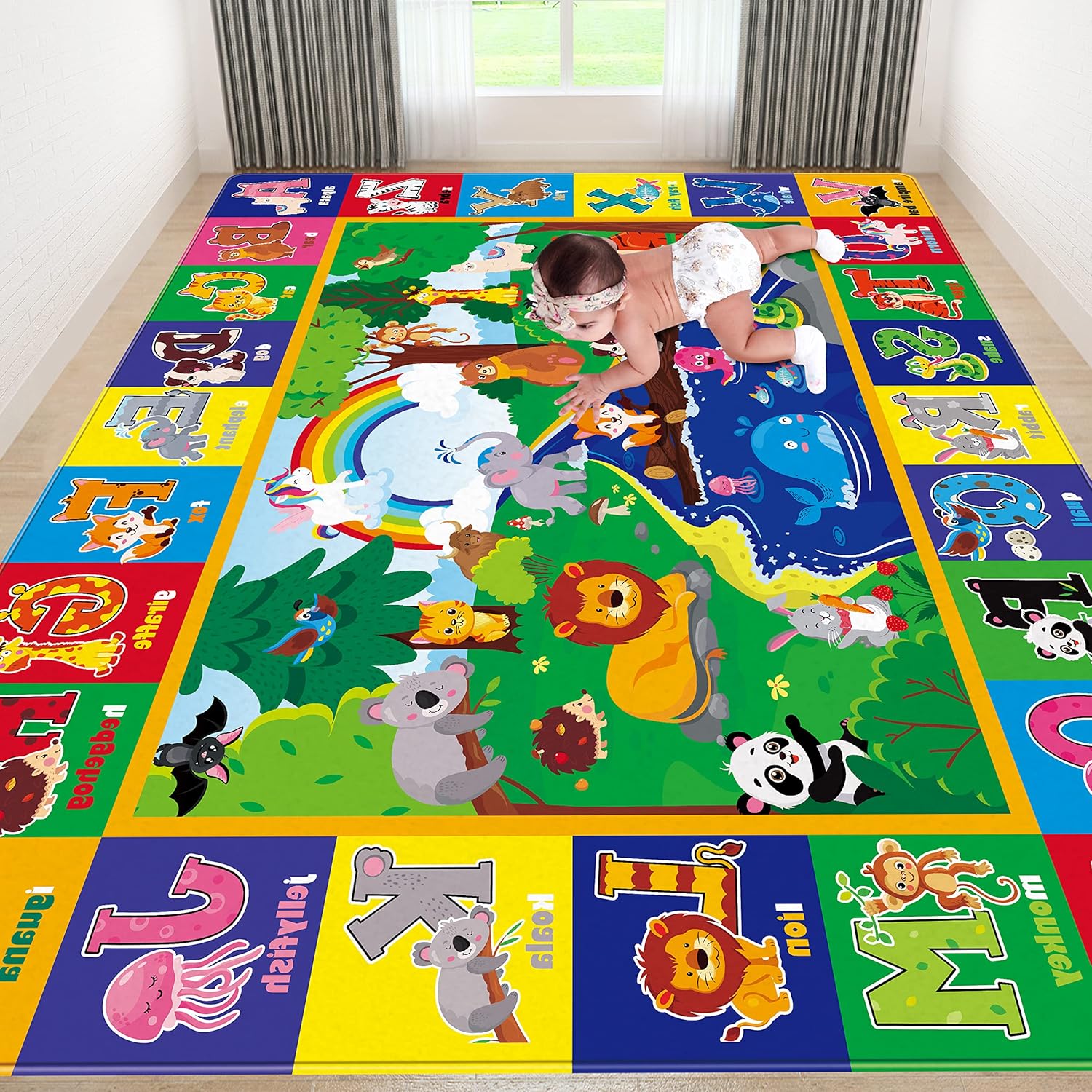 Baby Play Mat for Floor, Baby Crawling Mat Soft Surface Toddler Playmat, Non-Toxic Foldable Non-Slip ABC Mats (78.7X59 INCH)