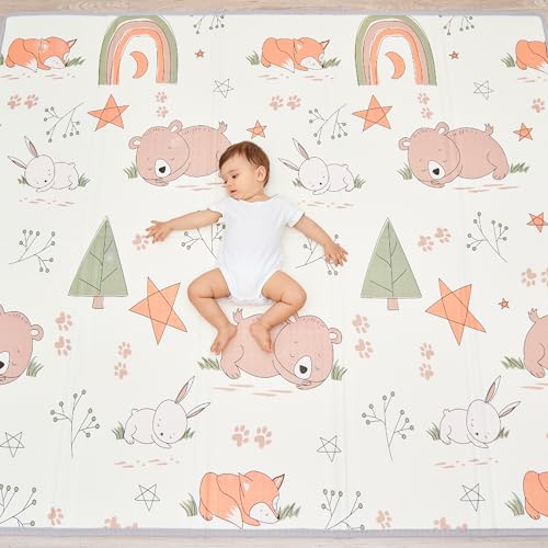 BABY PLAY MAT 71" X 79" X 0.6: Foldable, Padded Floor Mat for Crawling, Playing, and Toddler Playroom | Baby Care Foam Mat | Extra-Large Floor Mats For Kids | Playpen mat for Babies and Toddlers