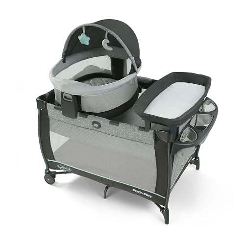 Graco Pack n Play Travel Dome LX Playard  Raised Travel Bassinet, UV50 Canopy, Changer & Storage, Astin