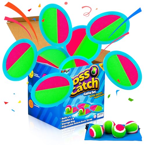 Ayeboovi Toss and Catch Ball Set with 8 Paddles 4 Balls Outdoor Beach Pool Toys for 3 4 5 6 7 8 Year Old Boys Girls Birthday Gift Outside Camping Lawn Yard Games for Kids and Family