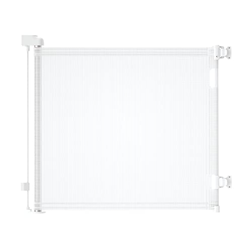 Retractable Baby Gate for Stairs  33 Height, Expands up to 71 Width  Safety Gate for Infants, Toddlers, Dogs & Pets  Easy Install, Secure Closure, White Mesh Design for Indoor & Outdoor Use
