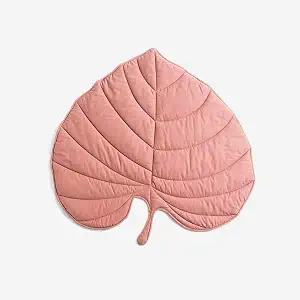 Bedmust Pink Leaf Shaped Baby Blanket Play Mat Newborn Baby Kid's Blankets Cotton Crawling Cushion Soft Washable Floor Mats for Kids Activity Carpet Kids Room Decor (47"x43", Anthurium Pink)
