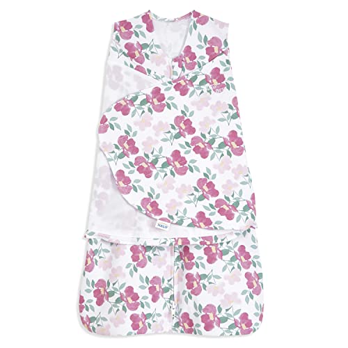 HALO 100% Cotton Sleepsack Swaddle, 3-Way Adjustable Wearable Blanket, TOG 1.5, Stems, Small, 3-6 Months
