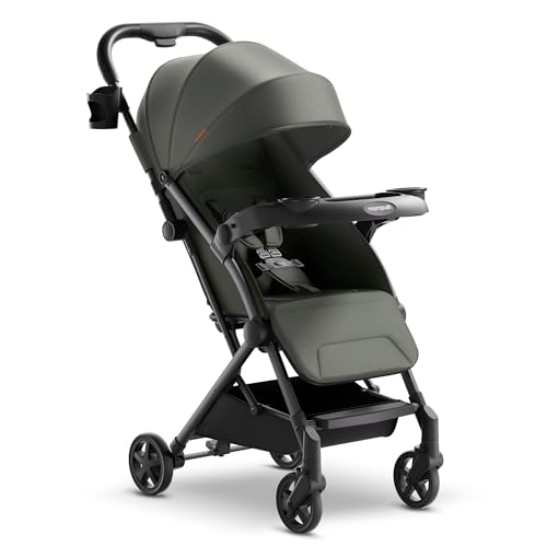 Mompush Lithe V2 Lightweight Travel Stroller, Compact Foldable Baby Stroller with Travel Bag, One-Hand Fold Stroller, Snack Tray, Mechanical Recline Seat, Airplane-Ready, UPF 50+ Canopy & Rain Cover