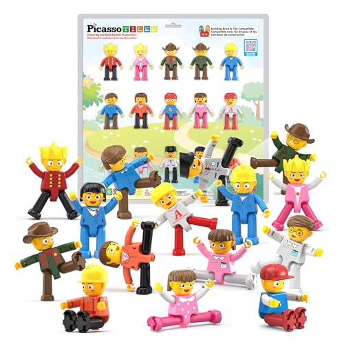 PicassoTiles 15-Piece Magnetic Character Action Figures Add-on Set for Construction Building Block Tiles