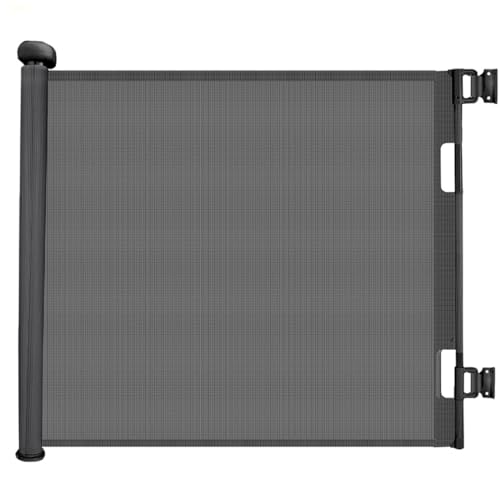 PandaEar Child Baby 55.5 Inch Wide Safety Gate| Retractable Design for Home or Travel| Doorways Stairs Hallways Indoor Outdoor (Black, 55.5" W x 34.5" H)