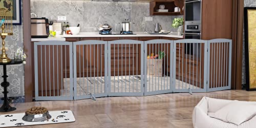 Freestanding Pet Gate for Dogs, 120" Wide, 6 Panels (Grey)
