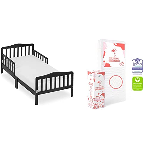 Dream On Me Classic Design Toddler Bed in Black, Greenguard Gold Certified and Baby Fairy 5 Foam Crib & Toddler Bed Mattress in a Box, White I Greenguard Gold Certified I JPMA Certified