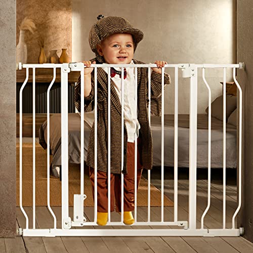 Ciays 29.5 to 41.3 Baby Gate for Stairs Doorways and House, 30 Height Extra Wide Auto-Close Safety Dog Gate for Pets with Secure Alarm, Pressure Mounted, White