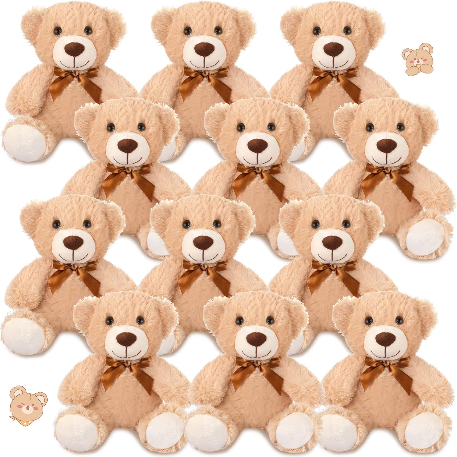 Zhanmai 12 Pcs 14 Inch Bear Stuffed Animal Bulk Operation 2025 Graduation Gifts Bulk Plush Stuffed Bear for Bridal Anniversary Shower Gifts(Light Brown)