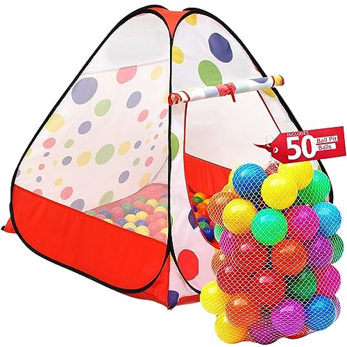 Kids Ball Pit Pop up Play Tent, Playhouse Tent for Boys Girls Babies and Toddlers, Indoor Outdoor Toy Perfect Kids Gifts, 50 Ball Pit Balls Included