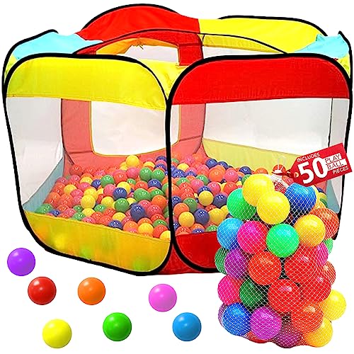 Kids Ball Pit Pop Up Large Tent for Toddlers - Indoor & Outdoor Gift Toys for Infants Girls & Boys, Baby Playpen with Zippered Storage Bag, 50 BallPit Balls Included