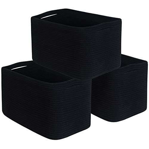 MINTWOOD Design 3-Pack Storage Baskets for Shelves, Playroom and Classroom, Book Basket, Decorative Storage Cube Bins, Woven Closet Organizers, Pantry and Shoe Organizer, Full Black