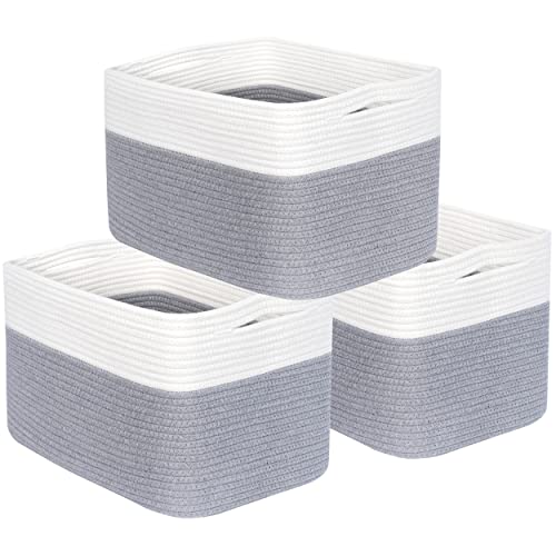 MINTWOOD Design 3-Pack Storage Baskets for Shelves, Playroom and Classroom, Book Basket, Decorative Closet Organizers, Pantry and Shoe Organizer, Grey