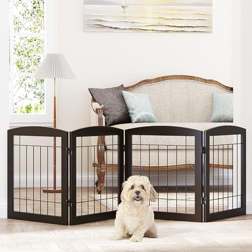 Dog Gate - 4 Panel Foldable Pet Gate Indoor for Doorways, House, Stairs, Freestanding Gate for Dogs - 80x24 -Inch Puppy Safety Fence by PAWLAND, Espresso