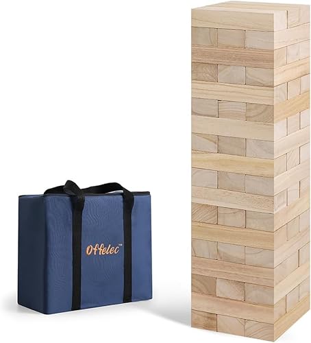 Giant Tumble Tower Games for Kids Adults, 54 Wooden Blocks Stacking to Over 4 FT Stacking Tumbling Blocks, Family Floor/Board Indoor/Outdoor Yard Games with Carry/Storage Bag Stacking Toys