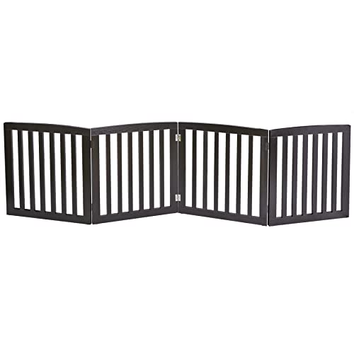 Extra Wide Dog Gate 24 Inch High Freestanding Indoor Pet Door for House Doorways Stairs Halls, Foldable Wood Outdoor Safety Fence 4 Panels, Coffee