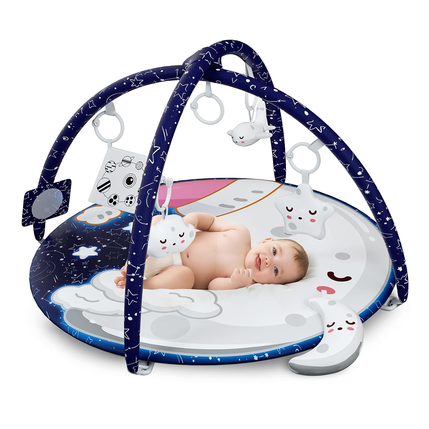 Baby Play Mat - Baby Gym Washable Baby Mat Covers with 6 Toys, Thicker Non-Slip Tummy Time Mat
