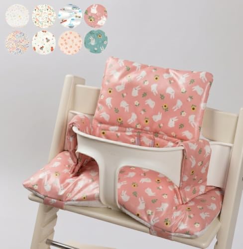 Waterproof & Compatible Stokke Tripp Trapp Cushion Set for Newborn Baby - Easy to Clean Stokke Tripp Trapp Newborn Set - 100% Cotton Stokke High Chair Cushion Set (Pink Bunny / 49.5 Counts)