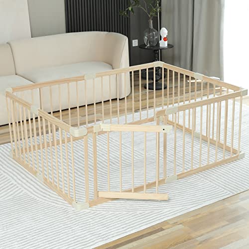 Conababy Baby Playpen Play Fence Gate Play Pen Wood Large,Playpens for Babies and Toddlers Kids Indoor,Baby Play Yards Gym Area,Baby Day Care Play Pin (120x160x61cm)...