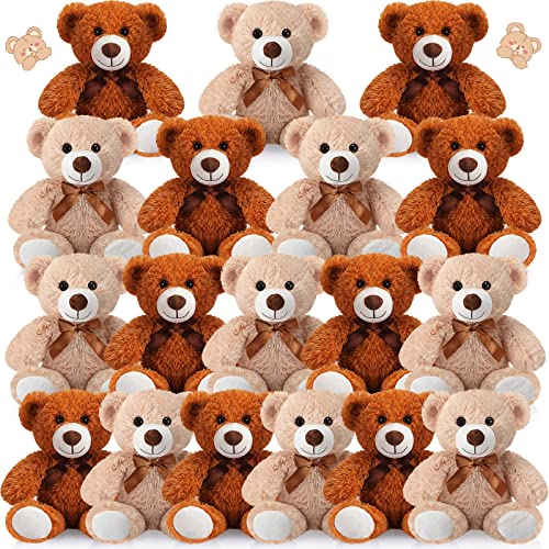 Zhanmai 18 Pcs 14 Inch Bears Stuffed Animal 2025 Graduation Gifts Bulk Plush Bear Toys for Birthday Baby Shower Party Favor(Light Brown, Dark Brown)