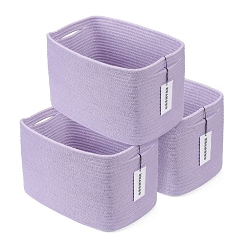Cotton Rope storage Basket Bins Woven Basket for Organizing Shelves Rectangle Decorative Baskets For storage Clothes Toys Books Towels Square Wicker Nursery basket organizer 3 pack purple lavender
